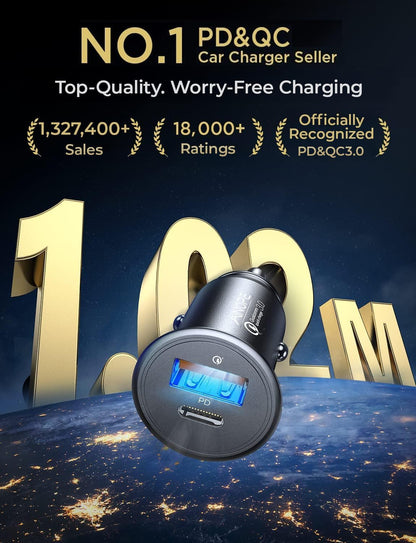 USB C Car Charger 48W Super Mini  All Metal Fast USB Car Charger Adapter PD&QC 3.0 Dual Port Compatible with Iphone 13 12 11 Pro Max X XR XS 8 Samsung Galaxy Note 20/10 S21/20/10 Google Pixel